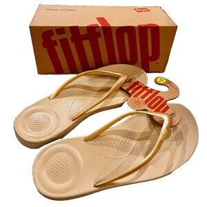 NEW Gold FitFlop Size 6 Womens Solid Iqushion Ergonomic Flip-Flops Sandal NIB